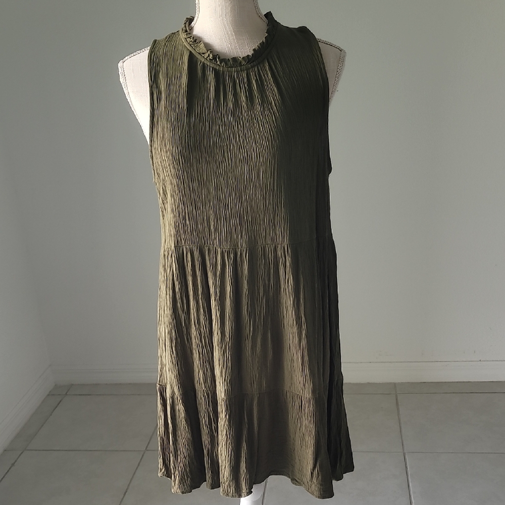 True Craft Olive Green Textured Mini Dress Size Large